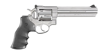 Picture of Ruger GP100 Standard, Double/Single Action, Revolver, 357 Magnum, 6" Barrel, Stainless Steel, Satin Finish, Silver, Hogue Monogrip, Ramp Front and Adjustable Rear Sights, 6 Rounds, KGP-161 01707