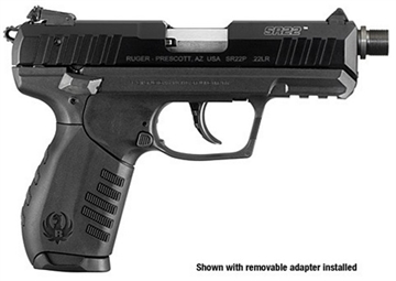 Picture of Ruger SR22, Double Action/Single Action, Semi-automatic, Polymer Frame Pistol, Compact, 22LR, 3.5" Barrel, Threaded Barrel, Anodized Finish, Black, Black Rubber Grip, 3 Dot Adjustable Sights, 10 Rounds, 2 Magazines 03604