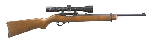 Picture of Ruger 10/22 Carbine, Semi-automatic Rifle, 22LR, 18.5" Barrel, Satin Black Finish, Hardwood Stock, Viridian EON 3-9x40 Scope and Ruger Case, 10Rd Rotary Magazine 31159