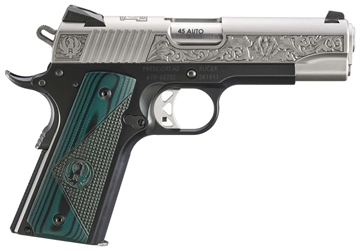 Picture of Ruger SR1911, Mayodan NC Edition, Semi-automatic, Metal Frame Pistol, 45 ACP, 4.25" Barrel, Aluminum Frame, Anodized Frame and Low-Glare Stainless Slide, Black Frame with Engraved Silver Slide, Green/Black G10 Grips, Drift Adjustable Novak 3 Dot Sights, 7 Rounds, 2 Magazines 16704
