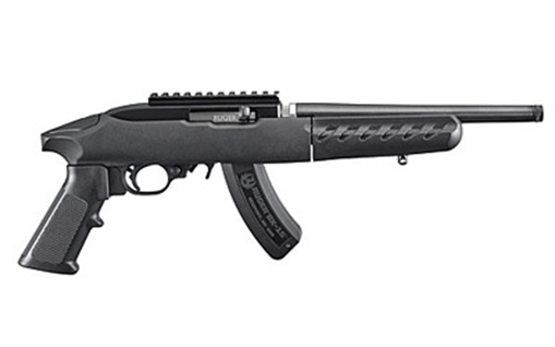Picture of Ruger 22 Charger Takedown, Pistol, Semi-automatic, 22LR, 10" Barrel, Threaded Barrel, Alloy Steel, Matte Finish, Black, Polymer Pistol Grip, Black Polymer Takedown Stock, Picatinny Rail Installed, 15 Rounds, Includes Adjustable Bipod 04924