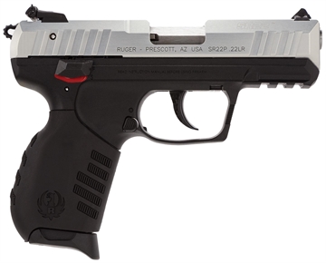 Picture of Ruger SR22, Double Action/Single Action, Semi-automatic, Polymer Frame Pistol, Compact, 22LR, 3.5" Barrel, Anodized Finish, Black and Silver, Black Rubber Grip, 3 Dot Adjustable Sights, 10 Rounds, 2 Magazines 03607