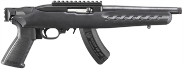Picture of Ruger 22 Charger w/ Railed Brace Mount, Pistol, Semi-automatic, 22LR, 8" Barrel, Threaded Barrel, Alloy Steel, Matte Finish, Black, Polymer Pistol Grip, Black Polymer Stock with Picatinny Rail Brace Mount, Picatinny Rail Installed, 15 Rounds, Includes Adjustable Bipod 04938