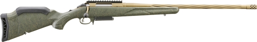 Picture of Ruger American Generation II, Predator, Bolt Action Rifle, 243 Winchester, 22" Spiral Fluted Barrel, 1:9 Twist, Threaded 5/8x24, Muzzle Brake, Cerakote Finish, Burnt Bronze, Green Splatter Synthetic Stock, Manual Safety, Picatinny Rail, 3 Rounds, 1 Magazine 46933
