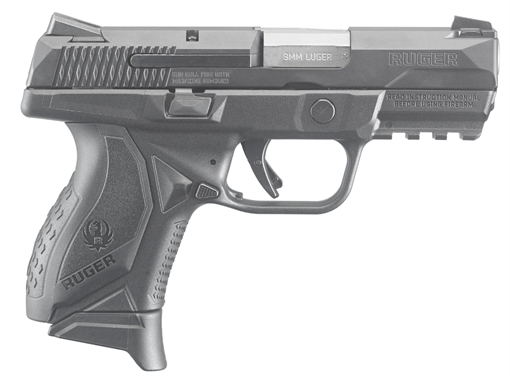 Picture of Ruger American Compact Frame 9mm Luger 17+1 3.55" Stainless Steel Barrel, Black Nitride Serrated Stainless Steel Slide, Black Polymer Frame w/Picatinny Rail, Textured Wraparound Grip, Right Hand 8635