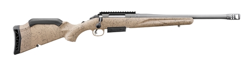 Picture of Ruger American Rifle Ranch, Generation II, Bolt Action Rifle, 450 Bushmaster, 16.4" Barrel, 1:9.5 Twist, Threaded 5/8x24, Muzzle Brake, Cerakote Finish, Cobalt, Flat Dark Earth Splatter Synthetic Stock, Manual Safety, Picatinny Rail, 3 Rounds, 1 Magazine 46922