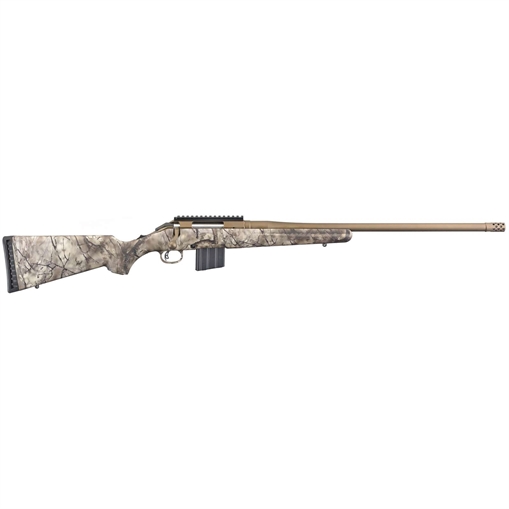 Picture of Ruger American, Bolt Action Rifle, 350 Legend, 22" Cold Hammer Forged Barrel, 1/2X28 Threads, 1:16 Twist, Bronze Cerakote Finish, Go Wild Camo Synthetic Stock, Right Hand, 1 Mag, 5Rd, Weighs 6.8lbs 26986