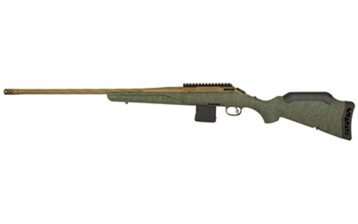 Picture of Ruger American Generation II, Predator, Bolt Action Rifle, 223 Remington. 22" Spiral Fluted Barrel, 1:8 Twist, Threaded 1/2"-28, Muzzle Brake, Cerakote Finish, Burnt Bronze, Green Splatter Synthetic Stock, Manual Safety, Picatinny Rail, 10 Rounds, 1 Magazine 46939