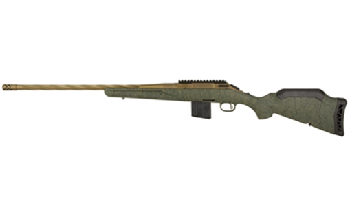 Picture of Ruger American Generation II, Predator, Bolt Action Rifle, 6MM ARC, 22" Spiral Fluted Barrel, 1:7.7 Twist, Threaded 5/8"-24, Muzzle Brake, Cerakote Finish, Burnt Bronze, Green Splatter Synthetic Stock, Manual Safety, Picatinny Rail, 10 Rounds, 1 Magazine 46941