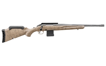 Picture of Ruger American Rifle Ranch, Generation II, Bolt Action Rifle, 300 Blackout, 16.1" Spiral Fluted Barrel, 1:7 Twist, Threaded 5/8x24, Muzzle Brake, Cerakote Finish, Cobalt, Flat Dark Earth Splatter Synthetic Stock, Manual Safety, Picatinny Rail, 10 Rounds, 1 Magazine 46920
