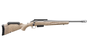 Picture of Ruger American Rifle Ranch, Generation II, Bolt Action Rifle, 450 Bushmaster, 16.4" Barrel, 1:9.5 Twist, Threaded 5/8x24, Muzzle Brake, Cerakote Finish, Cobalt, Flat Dark Earth Splatter Synthetic Stock, Manual Safety, Picatinny Rail, 3 Rounds, 1 Magazine 46922-