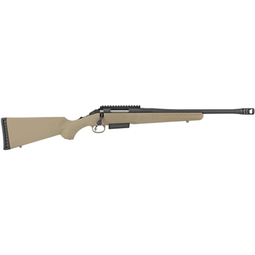 Picture of Ruger American Ranch Full Size 450 Bushmaster 3+1 16.12" Matte Black Threaded Barrel, Matte Black Picatinny Rail Steel Receiver, Flat Dark Earth Fixed Synthetic Stock, Right Hand 16950