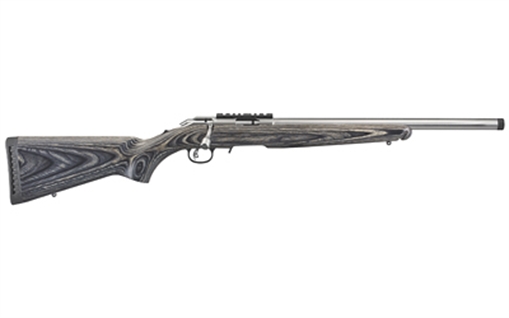 Picture of Ruger American Rimfire Target, Bolt-Action Rifle, 17 HMR, 18" Threaded Barrel, 1/2x28 Thread Pitch, Satin Stainless Steel Finish, Black Laminated Stock, Factory-Installed One-Piece Scope Base, 9Rd 08369