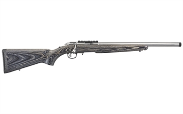 Picture of Ruger American Rimfire Target, Bolt-Action Rifle, 22 LR, 18" Threaded Barrel, 1/2x28 Thread Pitch, Satin Stainless Steel Finish, Black Laminated Stock, Factory-Installed One-Piece Scope Base, 10Rd 08367