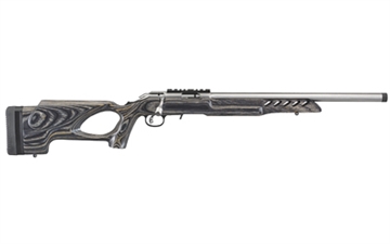 Picture of Ruger American Rimfire Target, Bolt-Action Rifle, 22 LR, 18" Threaded Barrel, 1/2x28 Thread Pitch, Satin Stainless Steel Finish, Black Laminated Thumbhole Stock, Factory-Installed One-Piece Scope Base, 10Rd 08366