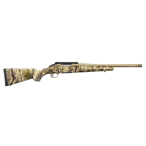 Picture of Ruger American 243 Win 4+1 16.10" Burnt Bronze Cerakote Threaded Barrel, Picatinny Rail Steel Receiver, GoWild Camo I-M Brush Fixed Compact Synthetic Stock, Right Hand 36923