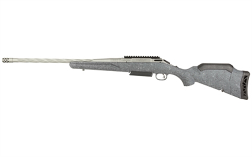 Picture of Ruger American Generation II, Bolt Action Rifle, 6.5 PRC, 20" Spiral Fluted Barrel, 1:8 Twist, Threaded 5/8"-24, Muzzle Brake, Cerakote Finish, Gunmetal, Gray Splatter Synthetic Stock, Manual Safety, Picatinny Rail, 3 Rounds, 1 Magazine 46916