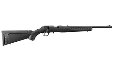 Picture of Ruger American Rimfire Standard, Bolt-Action Rifle, 22 WMR, 18" Threaded Barrel, 1/2" x 28 Thread Pitch, Satin Blued Finish, Alloy Steel, Black Composite Stock, Adjustable Rear & Fiber Optic Front Sight, 1-9Rd Magazine 08322