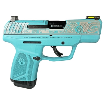 Picture of Ruger "Aztec Teal Frame/Paisley Engraved Slide" Max-9 Pro Handgun 9mm Luger 12rd Magazine 3.2" Barrel Optic Ready 3503 MODPAT