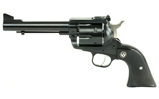 Picture of Ruger Blackhawk Convertible, Single Action Only, Revolver, 45 Long Colt/45 ACP, 5.5" Barrel, Alloy Steel, Blued Finish, Black Checkered Hard Rubber Grips, Ramp Front and Adjustable Rear Sights, 6 Rounds, Includes Extra 45 Auto Cylinder 00463
