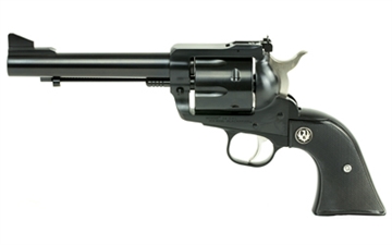 Picture of Ruger Blackhawk Convertible, Single Action Only, Revolver, 45 Long Colt/45 ACP, 5.5" Barrel, Alloy Steel, Blued Finish, Black Checkered Hard Rubber Grips, Ramp Front and Adjustable Rear Sights, 6 Rounds, Includes Extra 45 Auto Cylinder 00463
