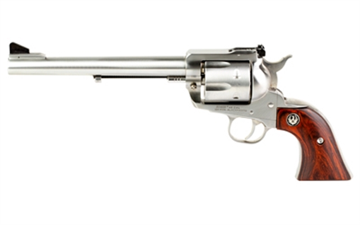 Picture of Ruger Blackhawk, Revolver, Single Action Only, 45 Long Colt, 7.5" Barrel, Stainless Steel Frame, Silver Color, Hardwood Grips, Adjustable Rear & Ramp Front Sights, 6 Rounds 7366767 00460