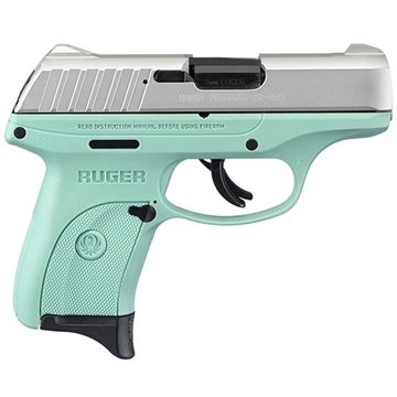 Picture of Ruger EC9s, Striker Fired, Semi-automatic, Polymer Frame Pistol, Compact, 9MM, 3.1" Barrel, Cerakote Finish, Turquoise and Silver, Integral Fixed Sights, Thumb Safety, 7 Rounds, 1 Magazine 13200