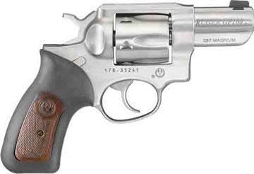 Picture of Ruger GP100, TALO Edition, Double/Single Action, Revolver, 357 Magnum, 2.5" Barrel, Steel, Satin Finish, Silver, Rubber Grips with Wood Inlay, Gold Bead Front and Integral Rear Sights, 6 Rounds 01763