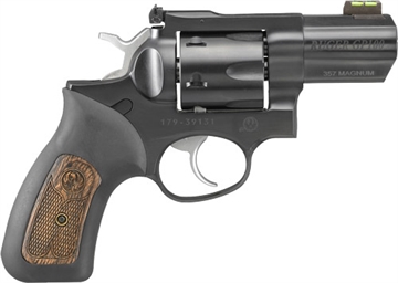 Picture of Ruger GP100, TALO Edition, Double Action, Revolver, 357 Magnum/38 Special, 2.5" Barrel, Steel, Blued Finish, Rubber Grips with Wood Inlay, Green HiViz Fiber Optic Front Sight and Adjustable Rear Sight, 6 Rounds 01790