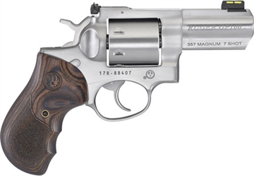 Picture of Ruger GP100, TALO Edition, Double/Single Action, Revolver, 357 Magnum, 3" Barrel, Steel, Satin Finish, Silver, Hardwood Grip, Fiber Optic Front and Adjustable Rear Sights, 7 Rounds 01782
