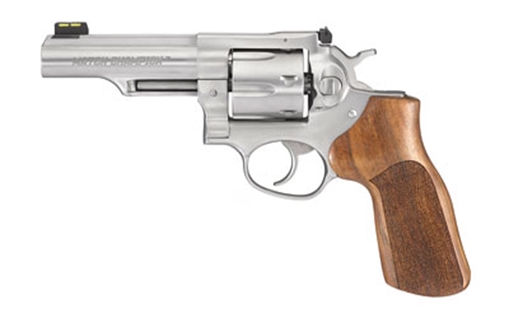 Picture of Ruger GP100 Match Champion, Double/Single Action, Revolver, 10MM, 4.2" Barrel, Stainless Steel, Satin Finish, Silver, Hogue Stippled Hardwood Grips, Fiber Optic Front and Adjustable Rear Sights, 6 Rounds 01775