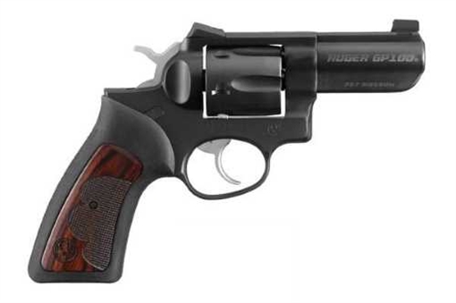 Picture of Ruger GP100, Wiley Clapp, TALO Edition, Double/Single Action, Revolver, 357 Magnum, 3" Barrel, Steel, Blued Finish, Rubber Grips with Wood Inlay, Gold Bead Front and Fixed Rear Novak Sights, 6 Rounds 01753