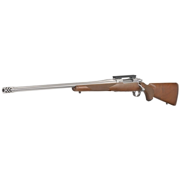 Picture of Ruger Hawkeye Hunter, Bolt Action Rifle, 300 Winchester Magnum, 24" Free Floated Cold Hammer Forged Barrel, 5/8X24 Threads, Satin Stainless Finish, Walnut Stock, Left Hand, LC6 Trigger, 3Rd 57121