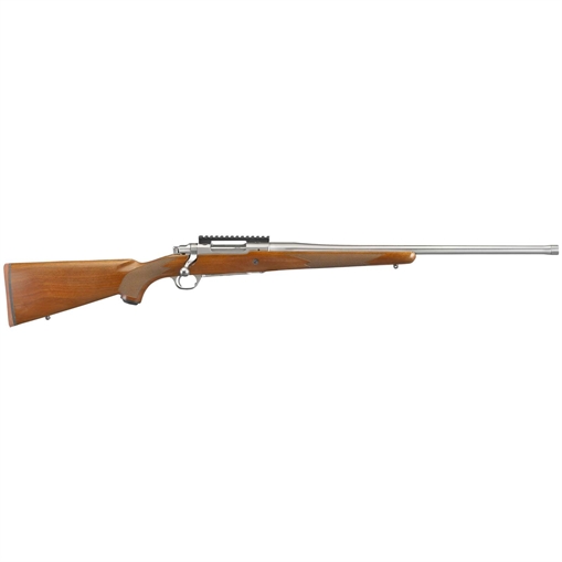 Picture of Ruger Hawkeye Hunter, Bolt Action Rifle, 7MM Remington Magnum, 24" Free Floated Cold Hammer Forged Barrel, 5/8X24 Threads, Satin Stainless Finish, Walnut Stock, Right Hand, LC6 Trigger, 3Rd 57124