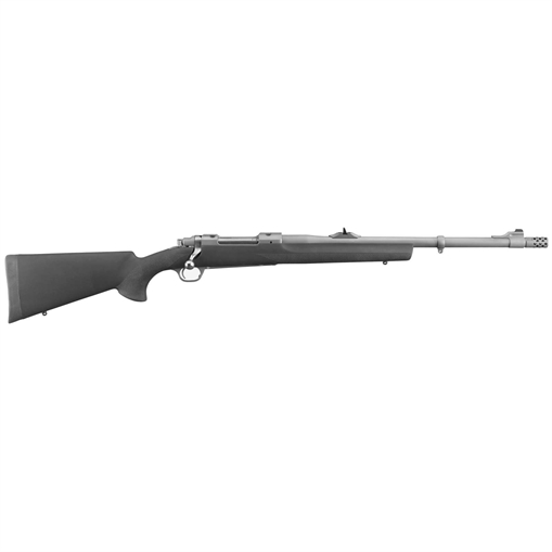 Picture of Ruger Hawkeye Alaskan, Bolt-Action Rifle, 375 Ruger, 20" Cold Hammer Forged Barrel, Hawkeye Matte Black Finish, Stainless Steel, Hogue OverMolded Stock, Adjustable Rear & Bead Front Sight, 3Rd, Includes Scope Rings, Muzzle Brake 57100