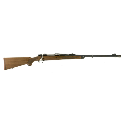 Picture of Ruger Hawkeye African, Bolt-Action Rifle, 375 Ruger, 23" Barrel, Ruger Muzzle Brake System, Satin Blued Finish, Alloy Steel, American Walnut Stock with Ebony Forend Cap, Adjustable Rear & Bead Front Sight, 3Rd, Includes Scope Rings 37186