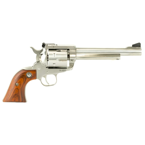 Picture of Ruger Blackhawk, Single Action Only, Revolver, 357 Magnum, 6.5" Barrel, Stainless Steel, Satin Finish, Silver, Hardwood Grips, Ramp Front and Adjustable Rear Sights, 6 Rounds 00319