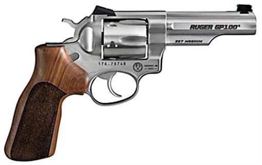 Picture of Ruger GP100 Match Champion, Double/Single Action, Revolver, 357 Magnum, 4.2" Barrel, Stainless Steel, Satin Finish, Silver, Hogue Stippled Hardwood Grips, Fiber Optic Front and Fixed Rear Sights, 6 Rounds, KGP-141MCF 01754