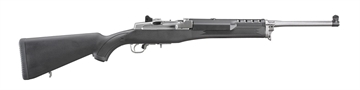 Picture of Ruger Mini-14 Ranch Rifle, Semi-Automatic Rifle, 5.56NATO/223Rem, 18.5" Barrel, Matte Stainless Finish, Stainless Steel, Black Synthetic Stock, Adjustable Rear & Blade Front Sight, Includes Picatinny Rail/Scope Rings/2 Mags, 5Rd 05805