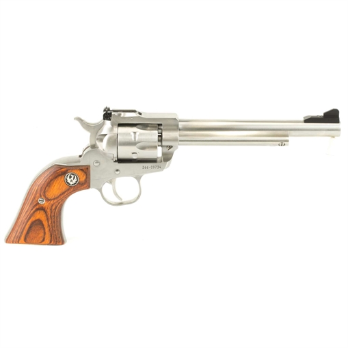 Picture of Ruger Single-Six Convertible, Single Action Only, Revolver, 22LR/22 WMR, 6.5" Barrel, Stainless Steel, Satin Finish, Silver, Hardwood Grips, Adjustable Rear & Ramp Front Sight, 6 Rounds 00626