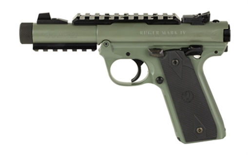 Picture of Ruger Mark IV Tactical, 22/45, Single Action, Semi-automatic, Polymer Frame Pistol, Full Size, 22LR, 4.4" Threaded Barrel, Cerakote Finish, Elite Jungle, Checkered Grips, Adjustable Rear Sight, 10 Rounds, 2 Magazines 40189