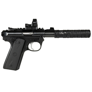 Picture of SHARK COAST CUSTOMS MARK IV PYGMY SHARK 22LR 10RD VIRIDIIAN GREEN DOT 3.1IN BARREL JK105 SUPPRESSOR BLACK SCC08494PYGBLK CAMFOUR EXCLUSIVE SCC08494PYGBLK