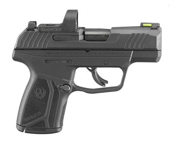Picture of Ruger MAX-9, Striker Fired, Semi-automatic, Polymer Frame Pistol, Sub-Compact, 9MM, 3.20" Barrel, Black Oxide Finish, Front TFO Night Sight, Optics Ready, Thumb Safety, 12 Rounds, 2 Magazines, (1)-12 Rounds and (1)-10 Rounds, Includes Ruger ReadyDot Micro Reflex Sight 03515