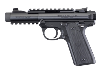 Picture of Ruger Mark IV Tactical, 22/45, Single Action, Semi-automatic, Polymer Frame Pistol, Full Size, 22LR, 4.4" Barrel, Threaded Barrel, Blued Finish, Checkered Grips, Adjustable Rear Sight, 10 Rounds, 2 Magazines 40149