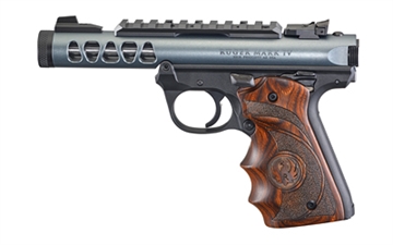 Picture of Ruger Mark IV, 22/45 Lite, Single Action, Semi-automatic, Polymer Frame Pistol, 22LR, 4.4" Non-Threaded Barrel, Diamond Gray, Wood Laminate Finger Groove Grips, Adjustable Rear Sight, Ambidextrous Safety, 10 Rounds, 2 Magazines 43921