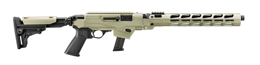 Picture of Ruger PC Carbine, Semi-automatic Rifle, 9MM, 16.12" Cold Hammer Forged Fluted Barrel, Threaded 1/2X28, Cerakote Finish, Desert Verde, Folding Adjustable Stock, M-LOK Handguard, 17 Rounds, 1 Ruger SR Series Magazine, Includes Additional Glock Magazine Well 19143