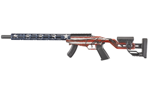 Picture of Ruger Precision Rifle, Bolt Action Rifle, 22 LR, 18" Cold Hammer Forged Barrel, 1:16 Twist, American Flag Cerakote Finish, Adjustable Stock, Right Hand, 1 Mag, 15Rd, MLOK Handguard, Weighs 6.8lb 08422