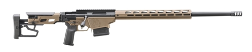 Picture of Ruger Precision Rifle, Bolt Action Rifle, 338 Lapua, 26" Heavy Contour Barrel, Ruger Hybrid Muzzle Brake, Cerakote Finish, Black and Bronze, Magpul MOE-K2-XL Grip, Adjustable Trigger, M-LOK Handguard, Folding Adjustable Stock, 5 Rounds, 2 Magazines 18096