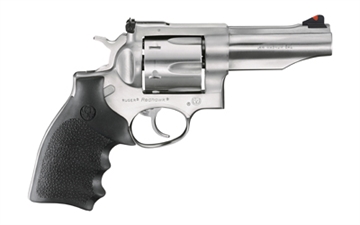 Picture of Ruger Redhawk, Double/Single Action, Revolver, 44 Magnum, 4.2" Barrel, Sleeve and Shroud Barrel, Stainless Steel, Satin Finish, Silver, Black Rubber Hogue Grips, Adjustable Rear & Ramp Front Sight, 6 Rounds, KRH-444 05044