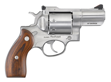Picture of Ruger Redhawk, Double/Single Action, Revolver, 357 Magnum, 2.75" Barrel, Sleeve and Shroud Barrel, Stainless Steel, Satin Finish, Silver, Hardwood Grips, Adjustable Rear & Ramp Front Sight, 8 Rounds 05051